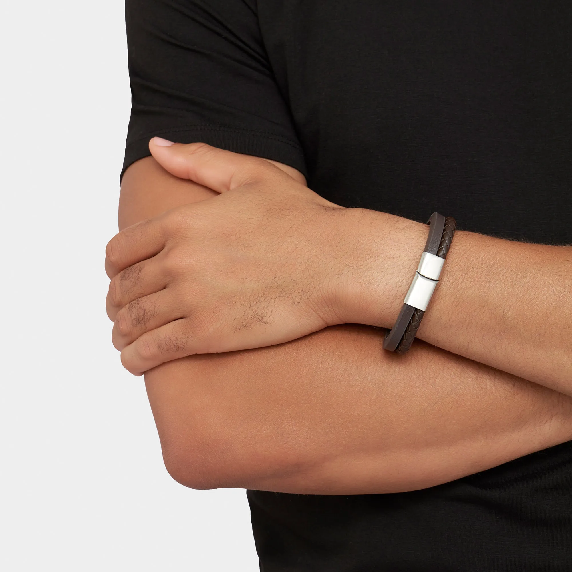 Adornia Leather Combo Bracelet silver