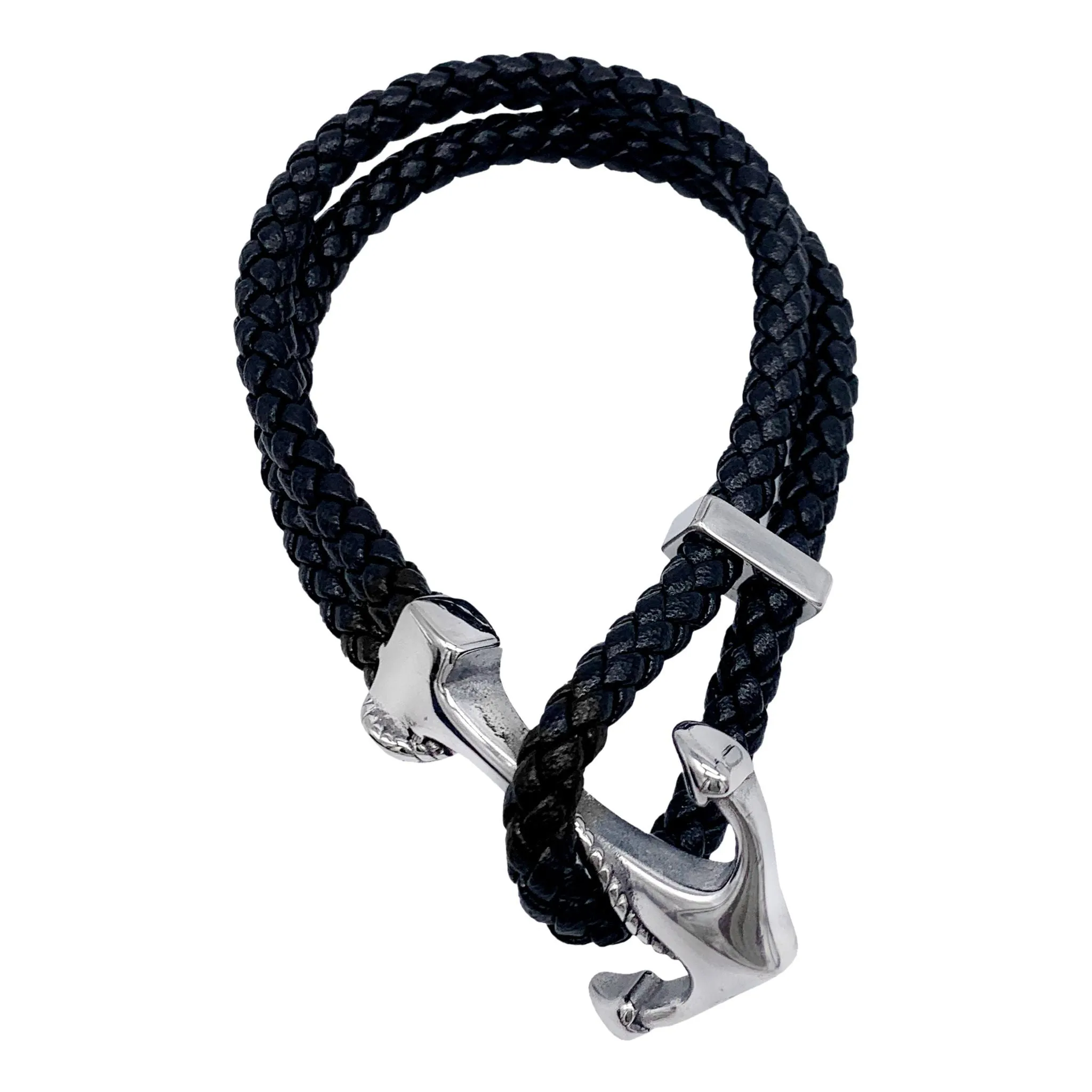 Adornia Water Resistant Leather and Anchor Hook Bracelet silver