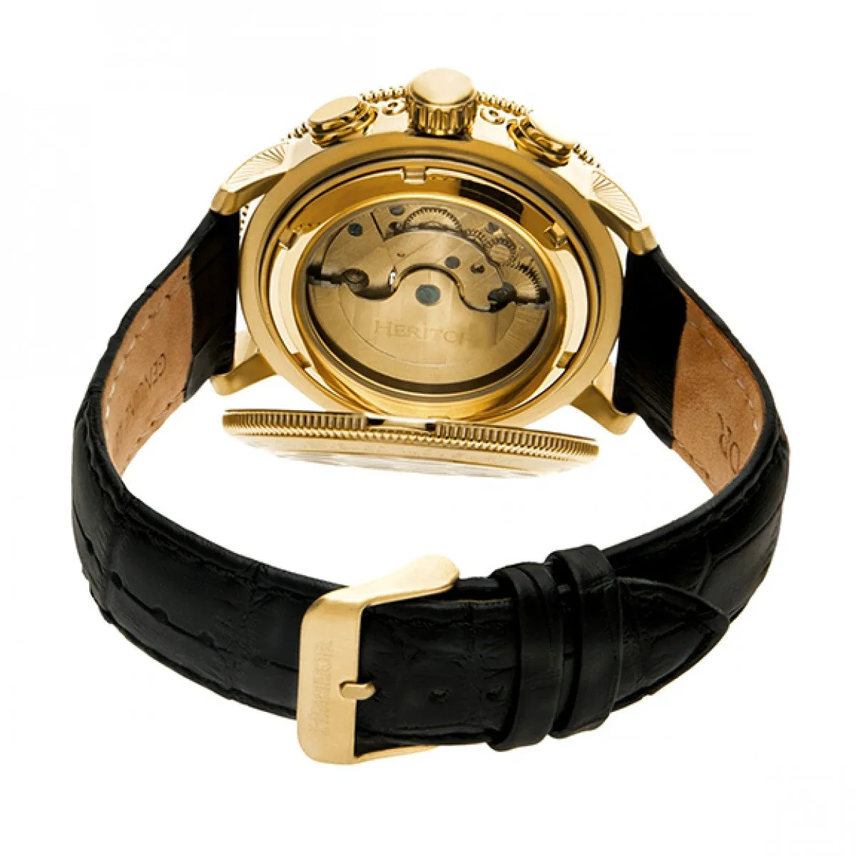 Aura Men's Semi-Skeleton Leather-Band Watch