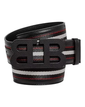 Bally 6232392 Mirror B Reversible Leather Striped/Black Belt