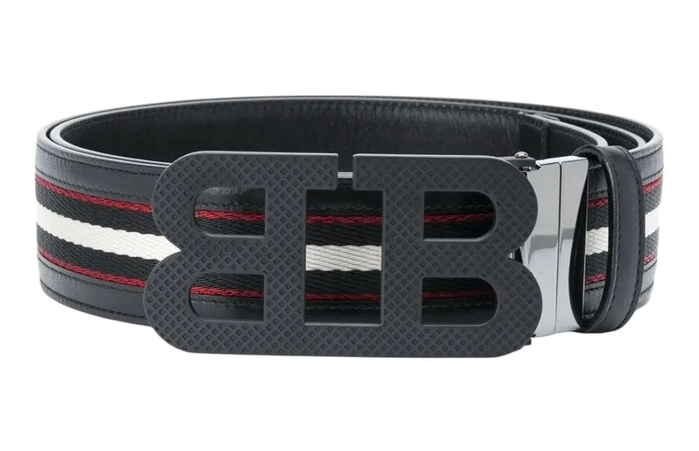 Bally 6232392 Mirror B Reversible Leather Striped/Black Belt
