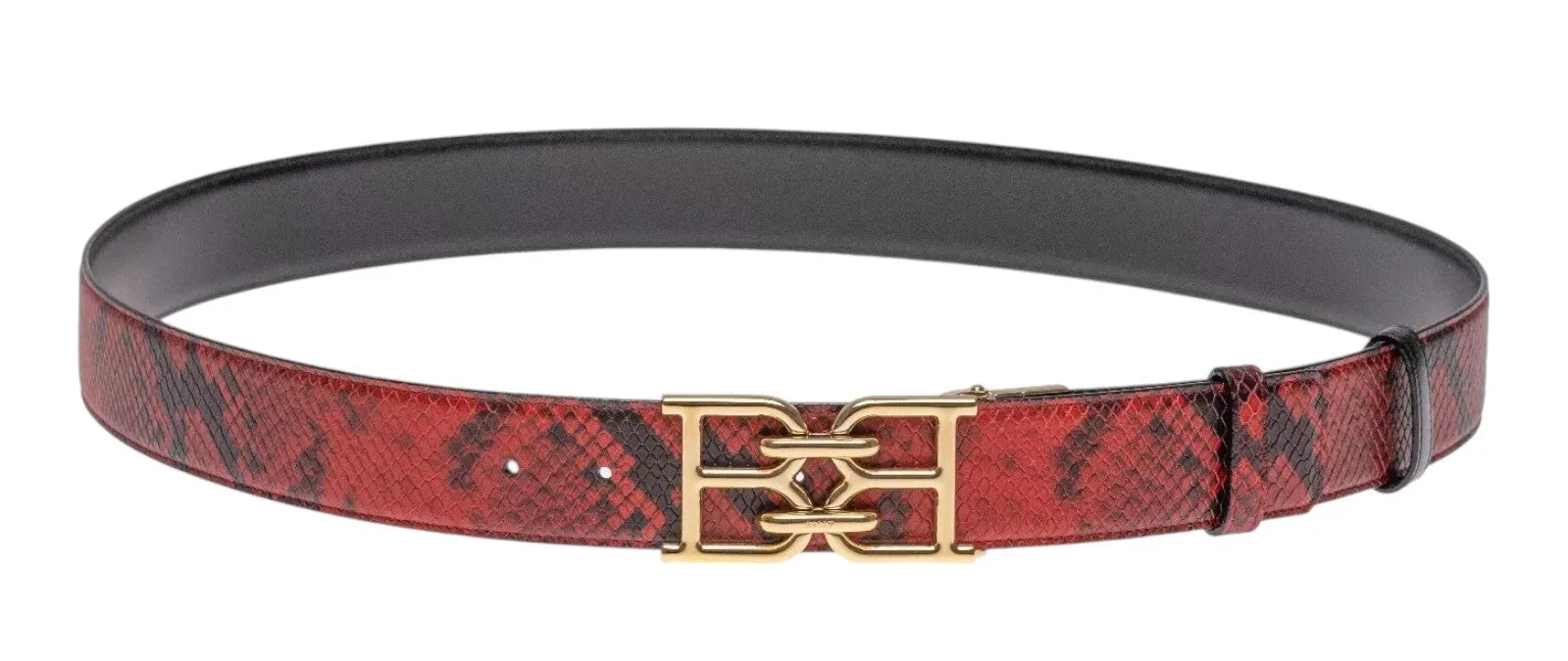Bally 6302283 Mirror B Reversible Snake Embossed Leather Red/Black Belt