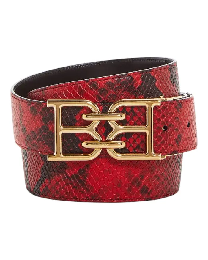 Bally 6302283 Mirror B Reversible Snake Embossed Leather Red/Black Belt