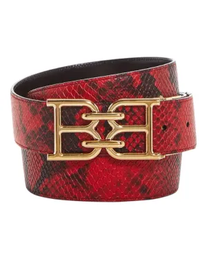 Bally 6302283 Mirror B Reversible Snake Embossed Leather Red/Black Belt