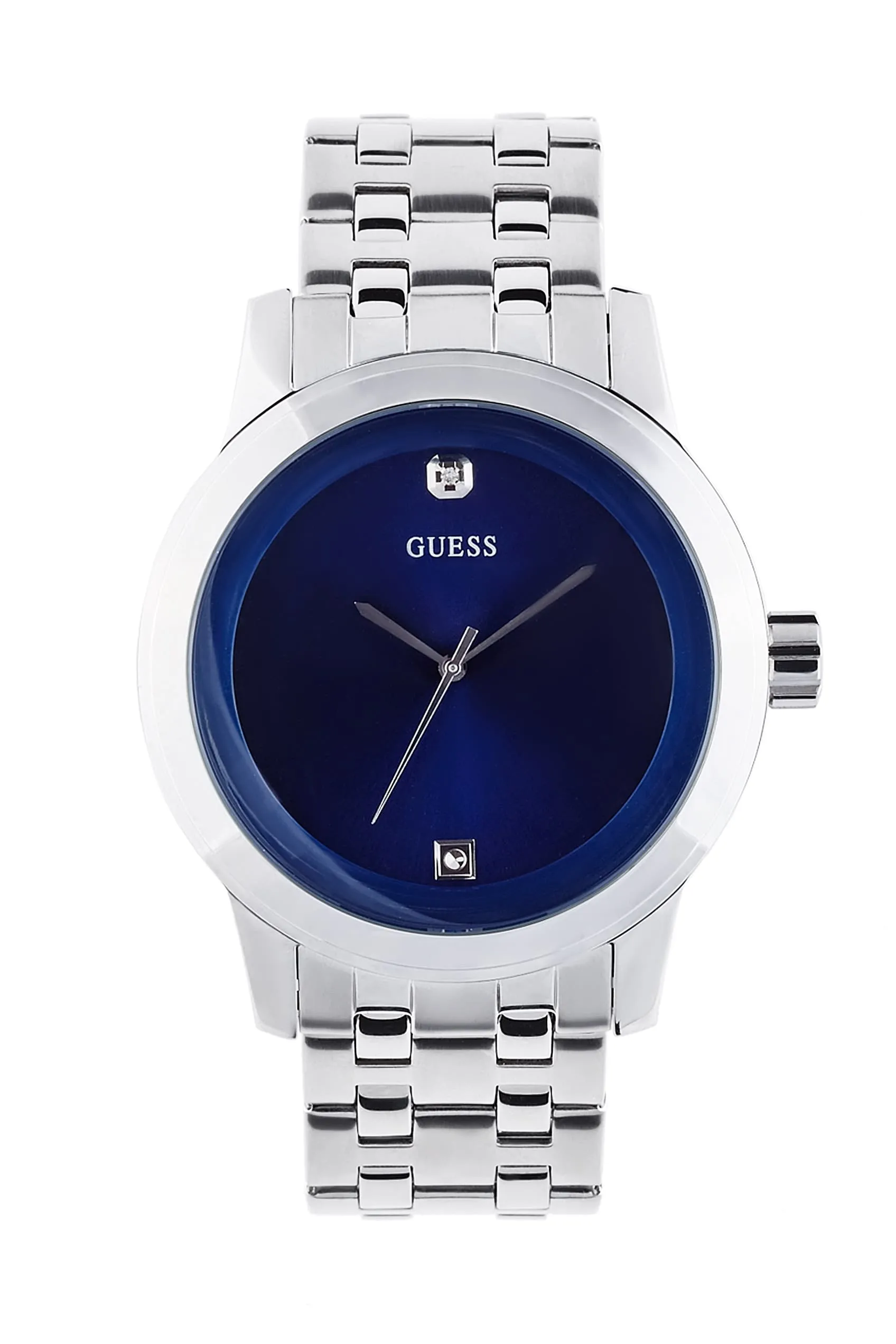 Blue and Silver-Tone Diamond Dress Watch