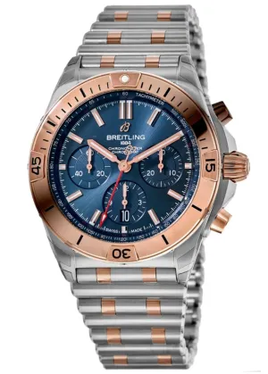 Breitling Chronomat B01 42 Automatic Chronograph Blue Dial Rose Gold Bezel Steel Men's Watch UB0134101C1U1