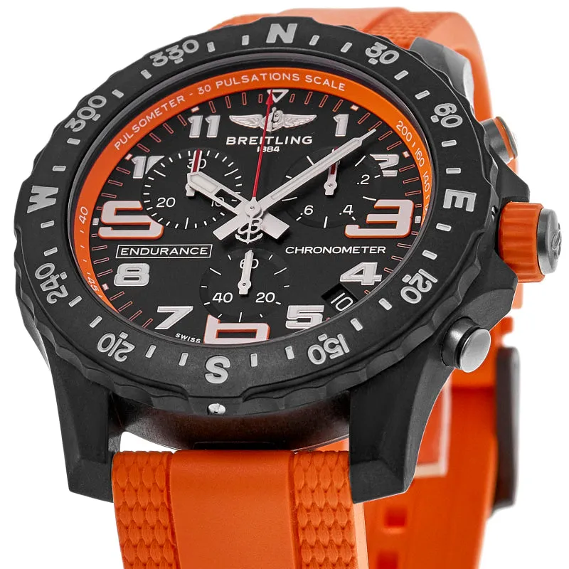 Breitling Endurance Pro 44 Quartz Chronograph Black Dial Orange Rubber Strap Men's Watch X82310A51B1S2