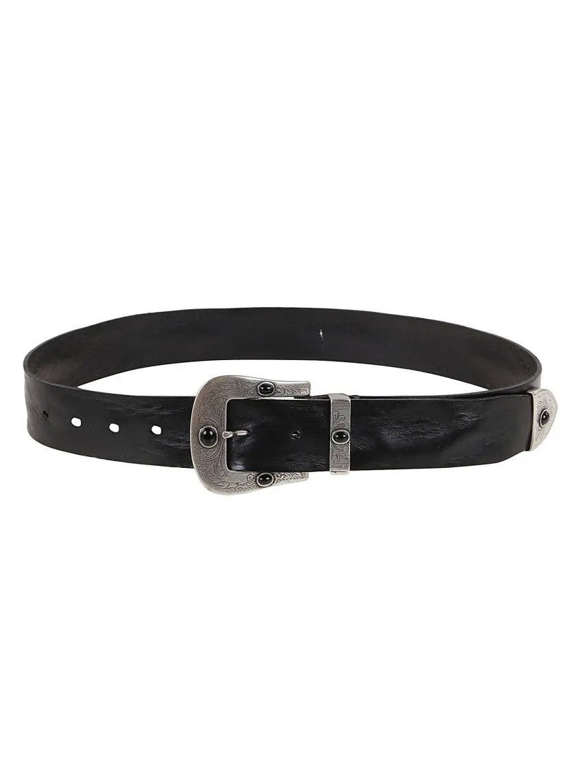 Calf Leather Belt With Iconic Silver Buckle Detail