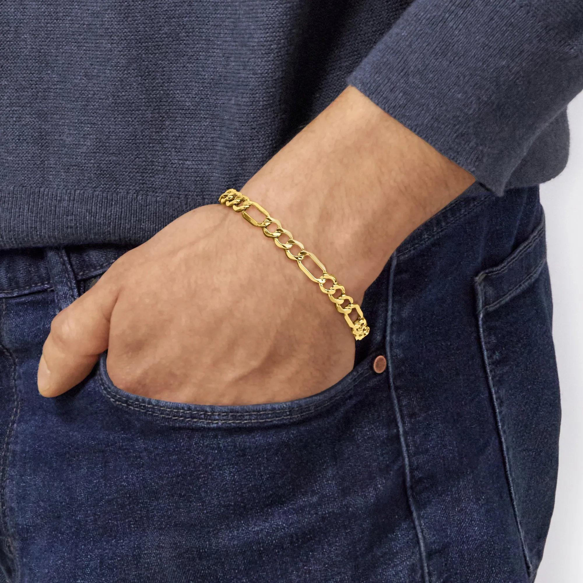 Canaria Men's 6.5mm 10kt Yellow Gold Figaro-Link Bracelet