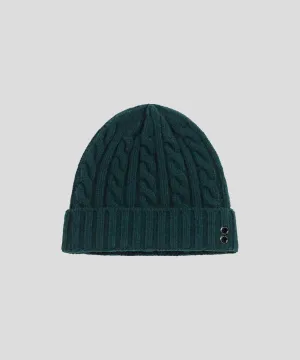 Cashmere Wool Telemark Beanie In Green Night