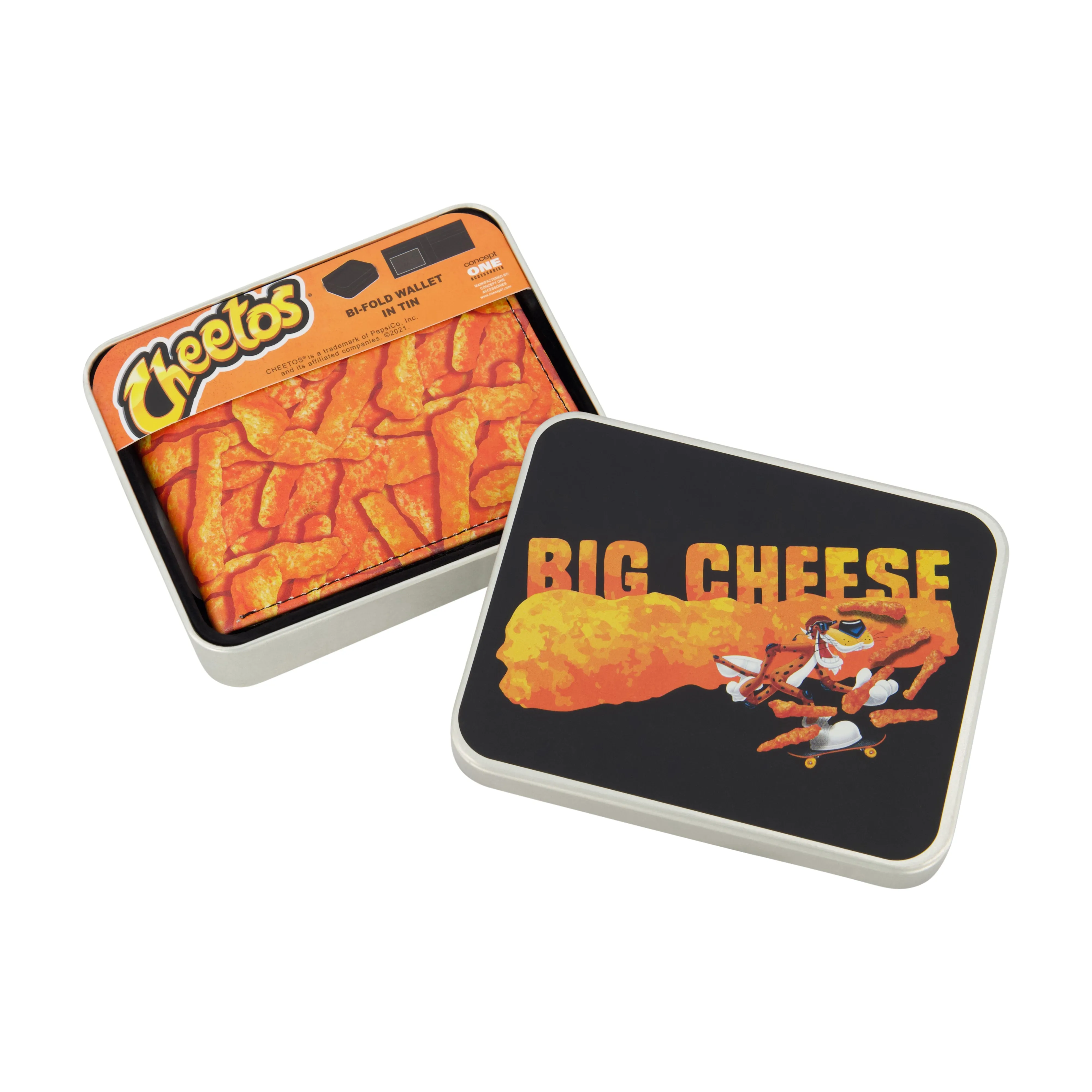 CHEETOS BIG CHEESE AOP Bifold Wallet, Slim Wallet with Decorative Tin for Men and Women