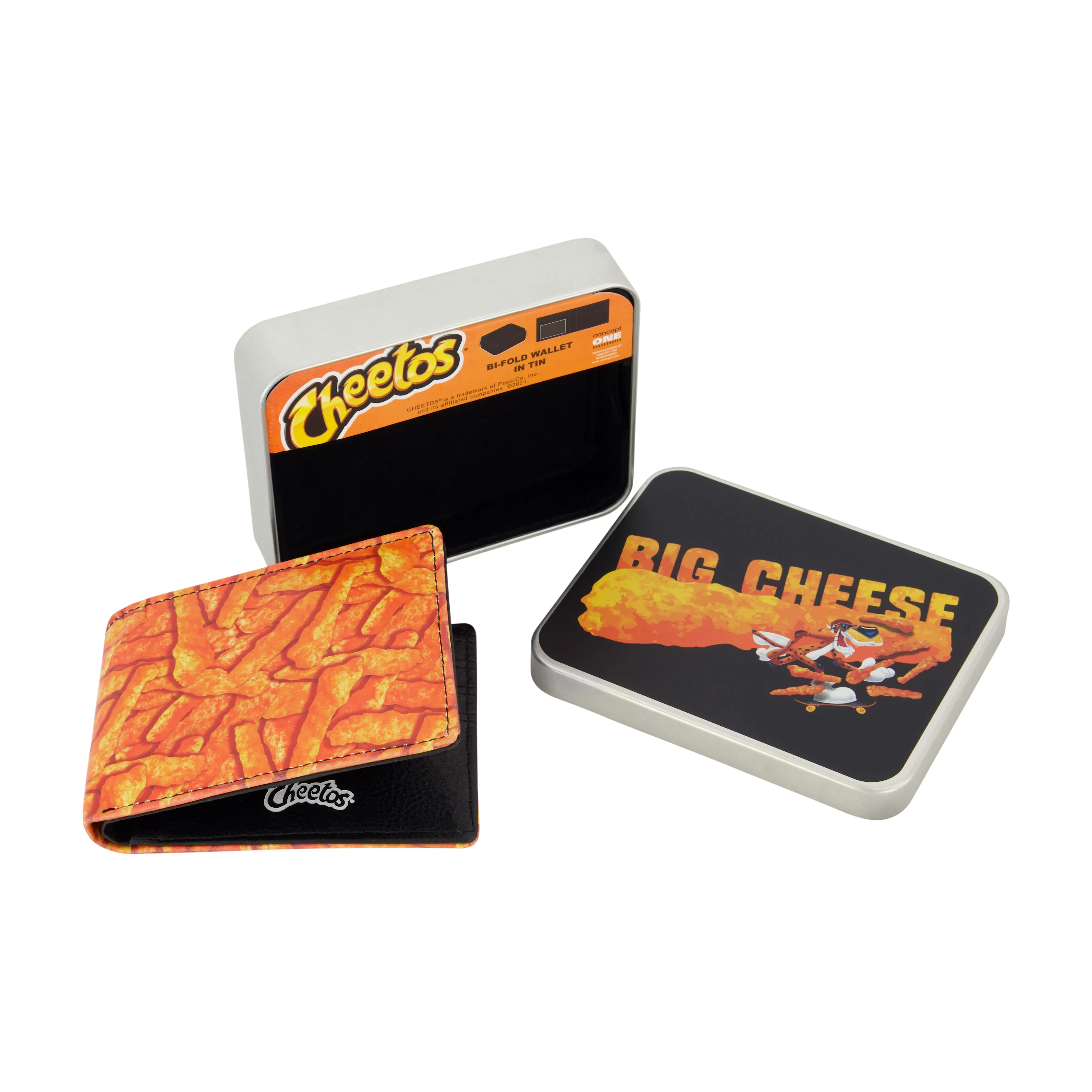 CHEETOS BIG CHEESE AOP Bifold Wallet, Slim Wallet with Decorative Tin for Men and Women