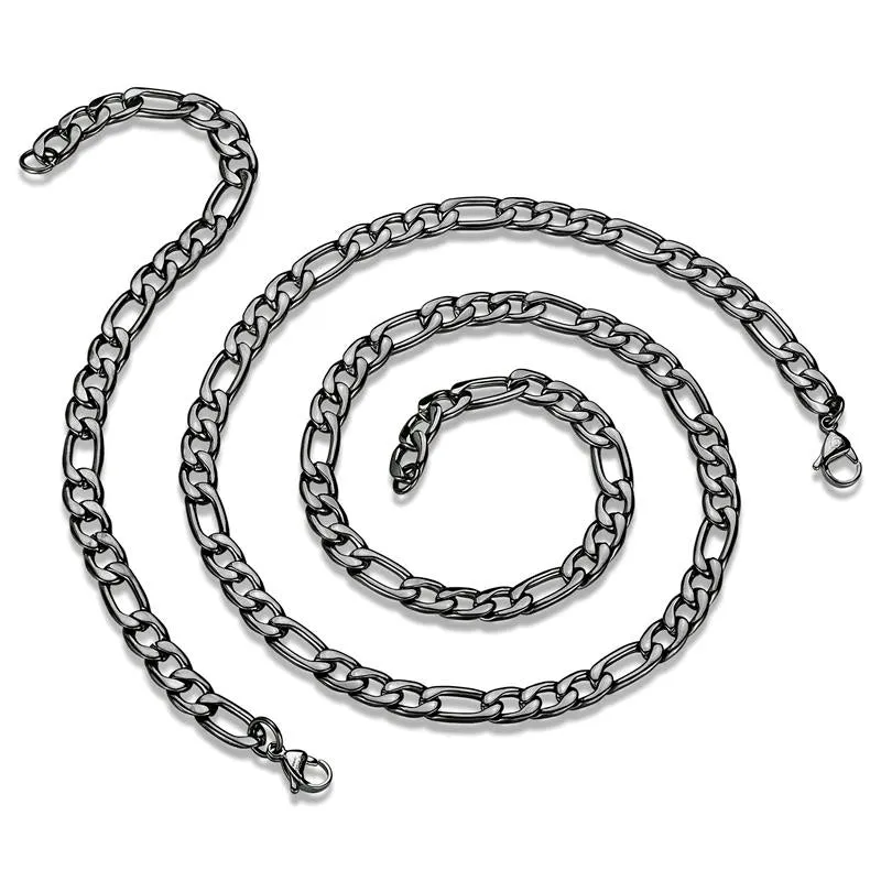 Crucible 8mm Stainless Steel Figaro Chain Bracelet and Necklace Set