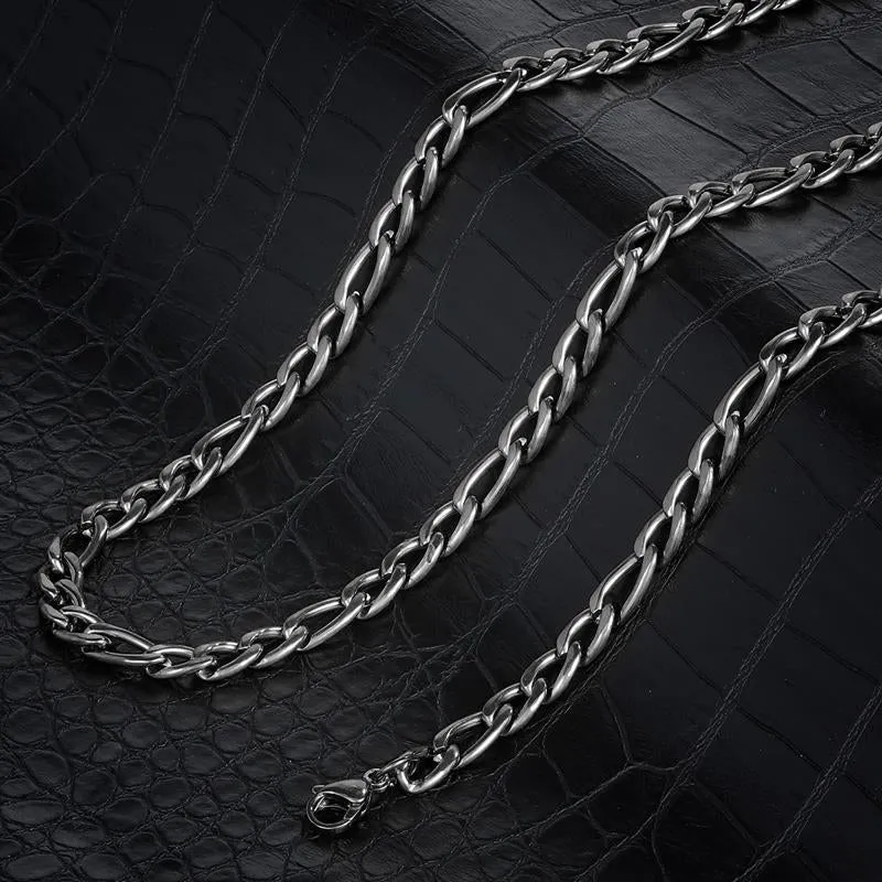 Crucible 8mm Stainless Steel Figaro Chain Bracelet and Necklace Set