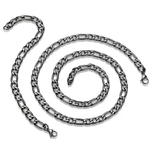 Crucible 8mm Stainless Steel Figaro Chain Bracelet and Necklace Set