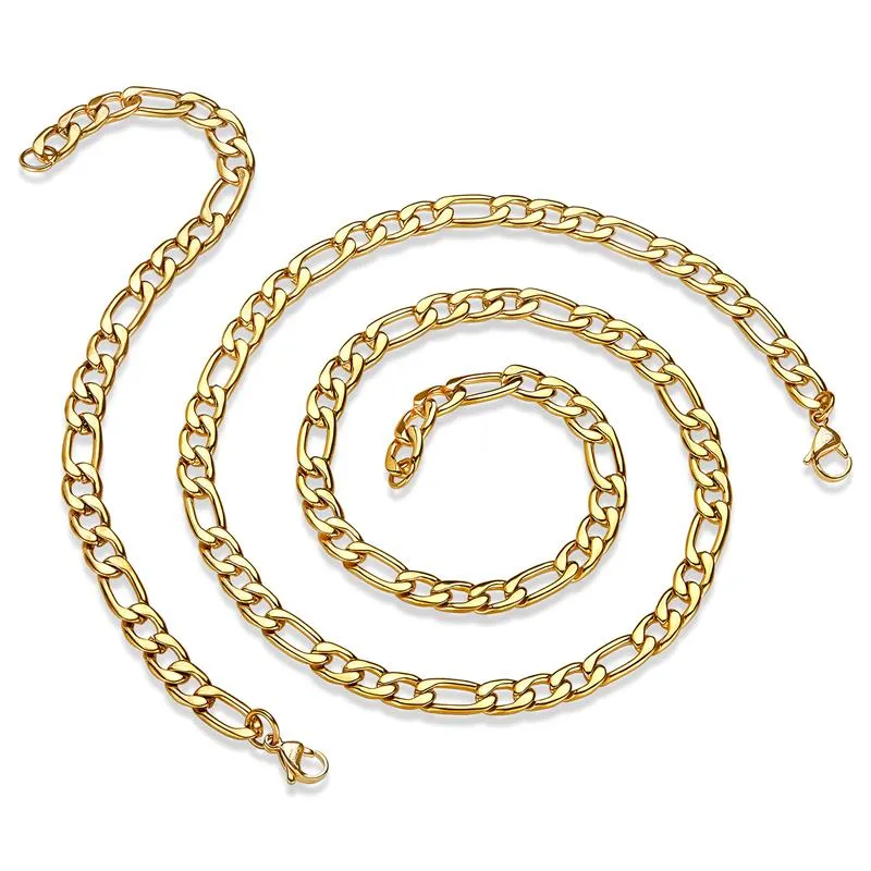 Crucible 8mm Stainless Steel Figaro Chain Bracelet and Necklace Set