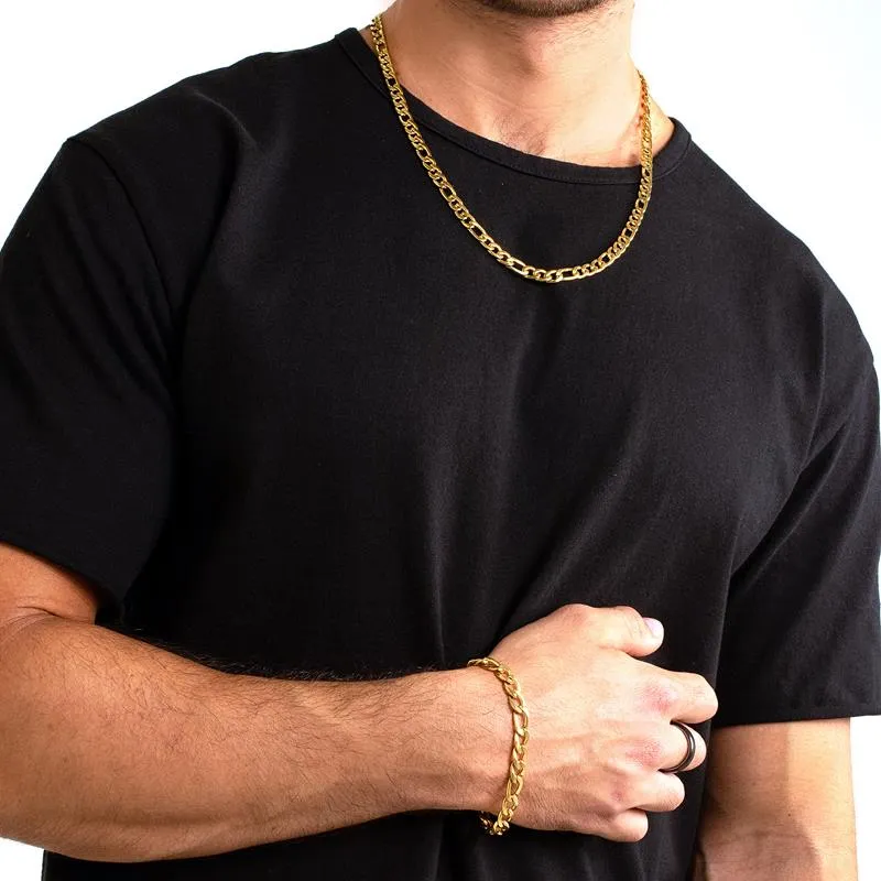 Crucible 8mm Stainless Steel Figaro Chain Bracelet and Necklace Set