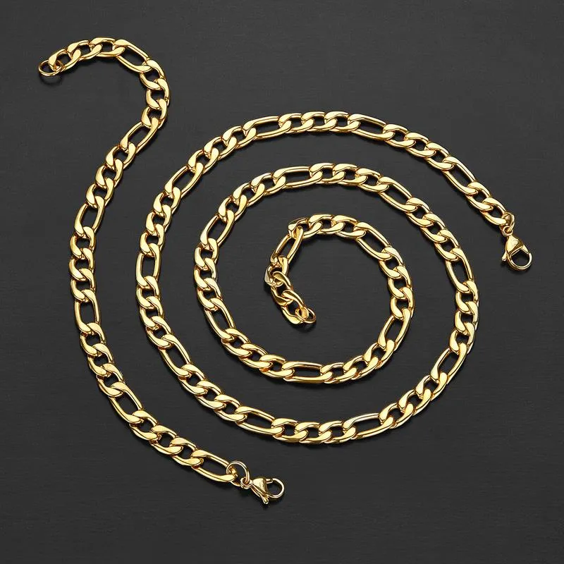 Crucible 8mm Stainless Steel Figaro Chain Bracelet and Necklace Set