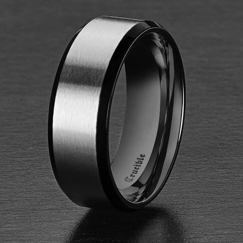 Crucible Black Plated Two Tone Titanium Band Ring (8mm)