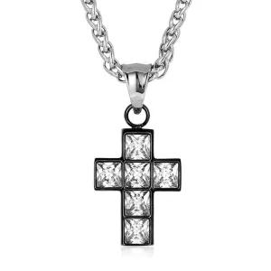 Crucible Cubic Zirconia Stainless Steel Cross Pendant