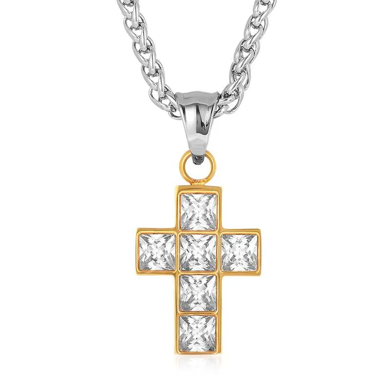 Crucible Cubic Zirconia Stainless Steel Cross Pendant