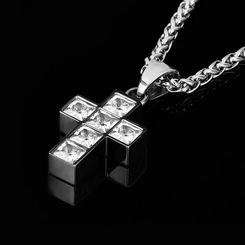 Crucible Cubic Zirconia Stainless Steel Cross Pendant