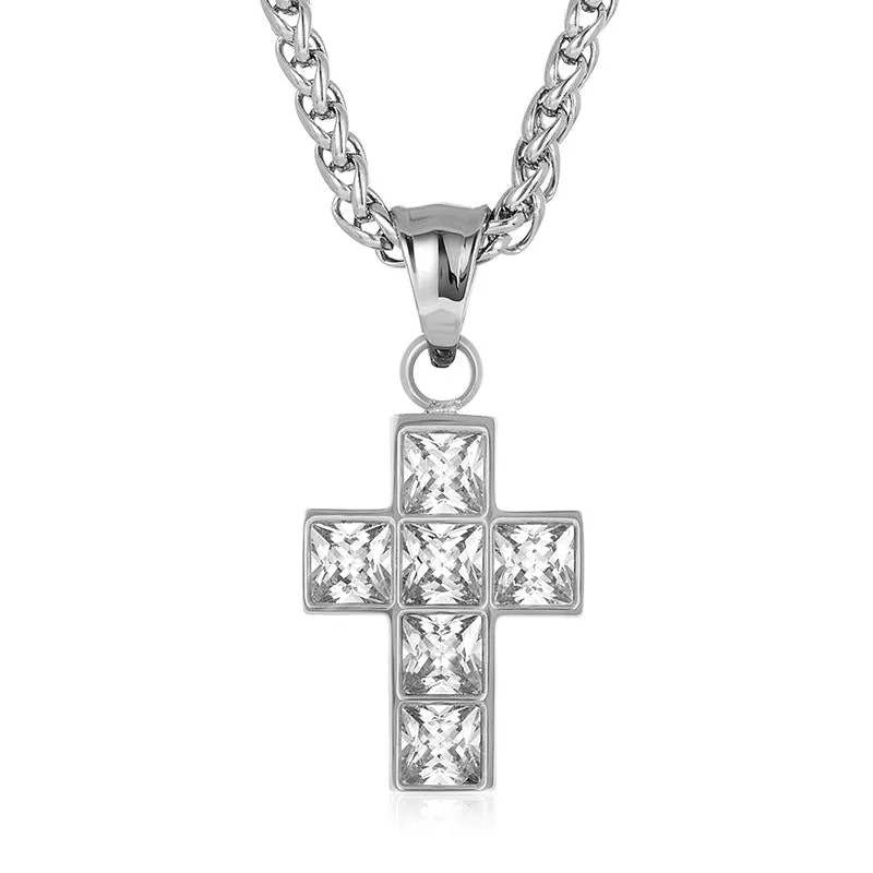 Crucible Cubic Zirconia Stainless Steel Cross Pendant