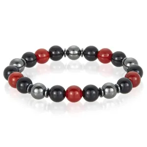 Crucible Los Angeles 10mm Bead Stretch Bracelet Featuring Red Agate, Shiny Black Onyx and Magnetic Hematite