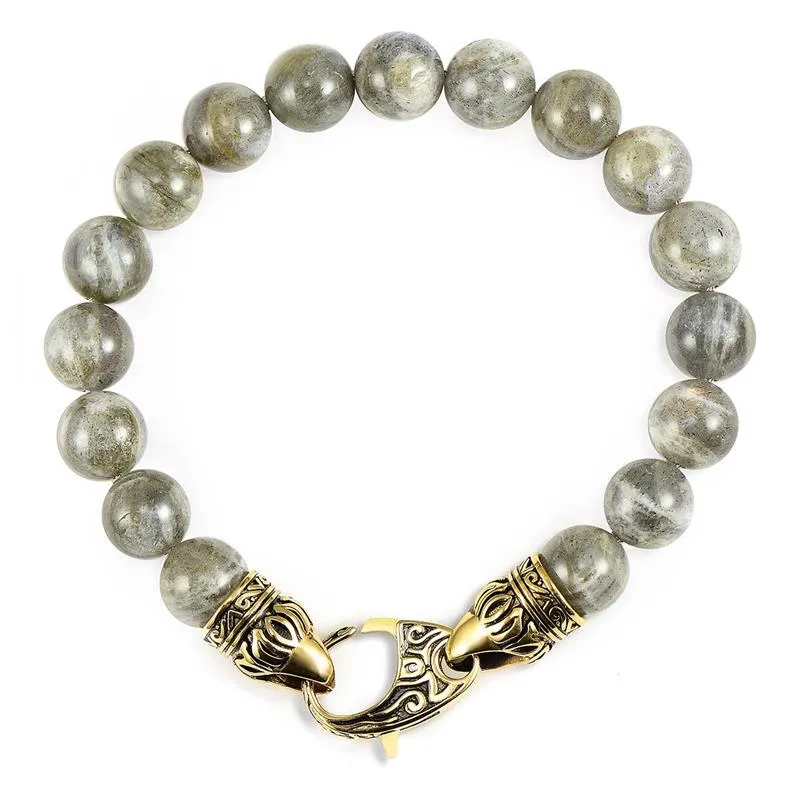 Crucible Los Angeles 10mm Labradorite Bead Bracelet with Stainless Steel Antiqued Lobster Clasp