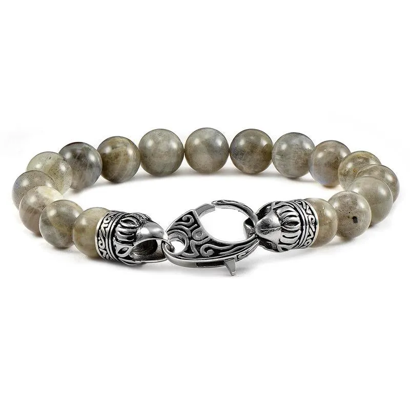 Crucible Los Angeles 10mm Labradorite Bead Bracelet with Stainless Steel Antiqued Lobster Clasp