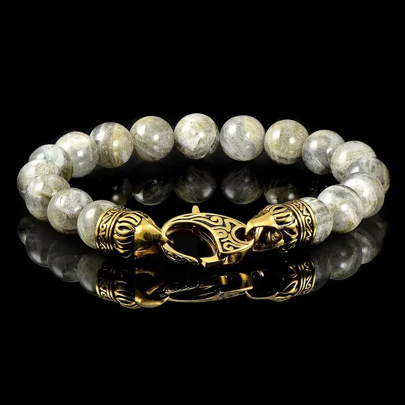 Crucible Los Angeles 10mm Labradorite Bead Bracelet with Stainless Steel Antiqued Lobster Clasp