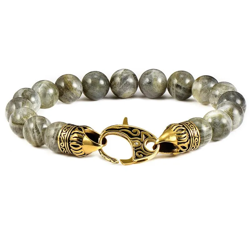 Crucible Los Angeles 10mm Labradorite Bead Bracelet with Stainless Steel Antiqued Lobster Clasp