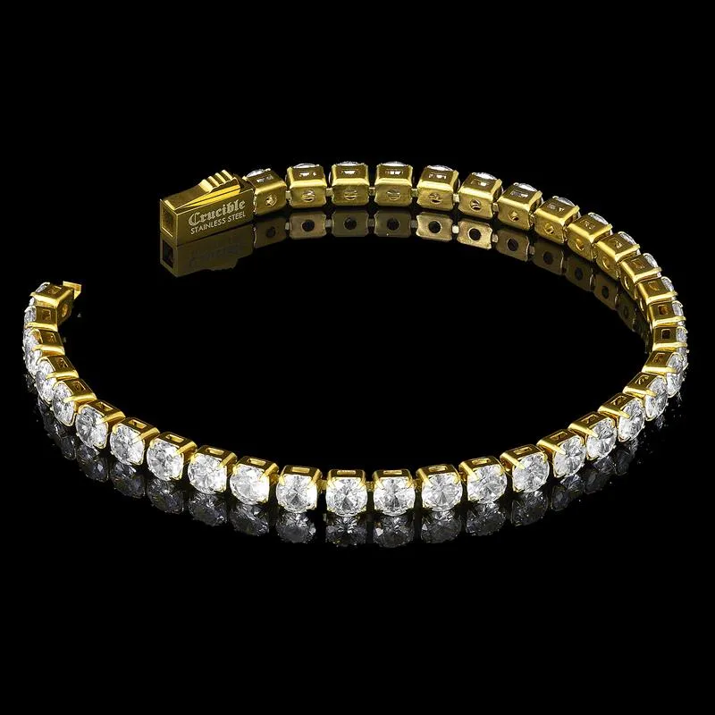 Crucible Los Angeles 18k Gold Plated 5mm Simulated Diamond Tennis Bracelet - 8.5"