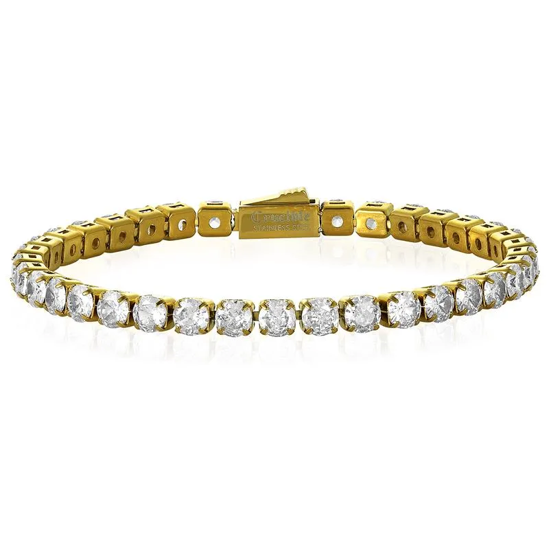 Crucible Los Angeles 18k Gold Plated 5mm Simulated Diamond Tennis Bracelet - 8.5"