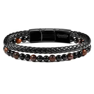 Crucible Los Angeles Black Leather Black Clasp Red Tiger Eye and Black Onyx Bracelet