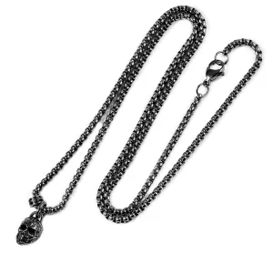 Crucible Los Angeles Black Stainless Steel 12mm Skull Necklace on 24 Inch 3mm Box Chain