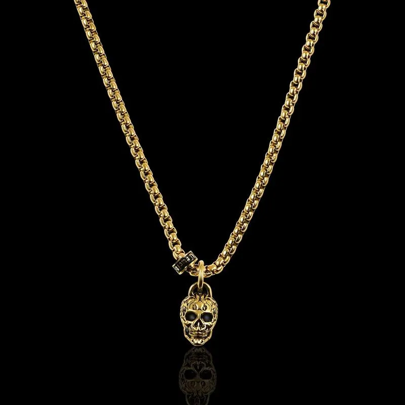 Crucible Los Angeles Black Stainless Steel 12mm Skull Necklace on 24 Inch 3mm Box Chain