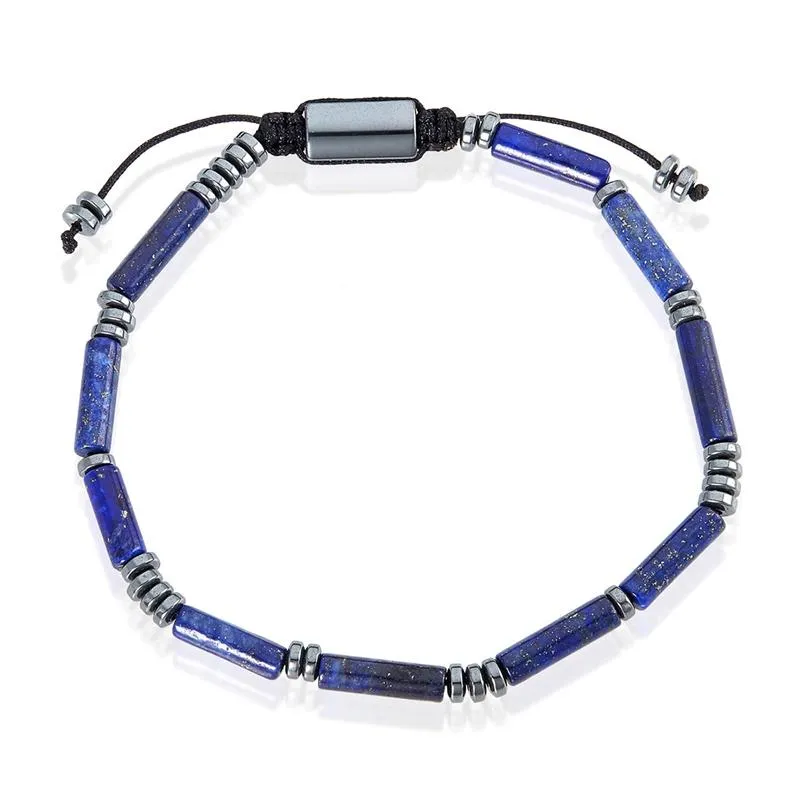 Crucible Los Angeles Hematite and Lapis Lazuli Tube Stone Hematite Bead Adjustable Cord Tie Bracelet