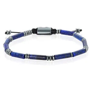 Crucible Los Angeles Hematite and Lapis Lazuli Tube Stone Hematite Bead Adjustable Cord Tie Bracelet