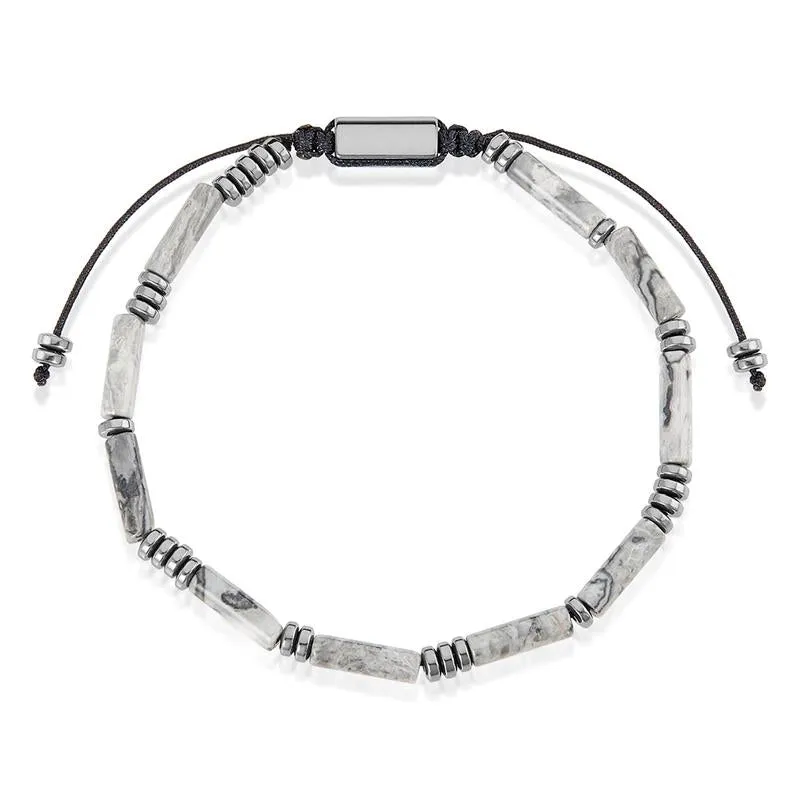 Crucible Los Angeles Hematite and Map Jasper Tube Stone Hematite Bead Adjustable Cord Tie Bracelet