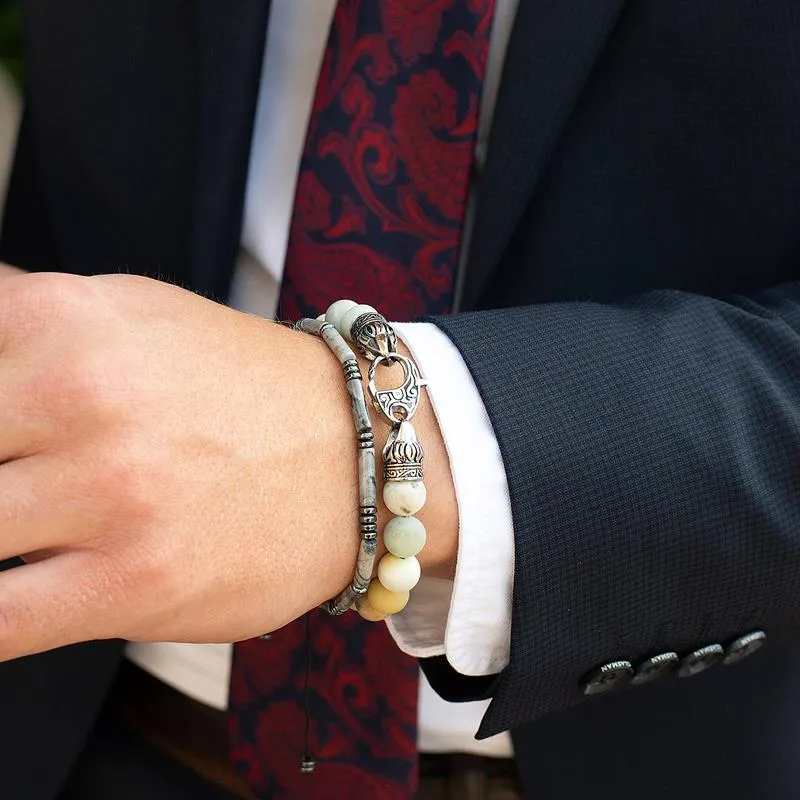 Crucible Los Angeles Hematite and Map Jasper Tube Stone Hematite Bead Adjustable Cord Tie Bracelet
