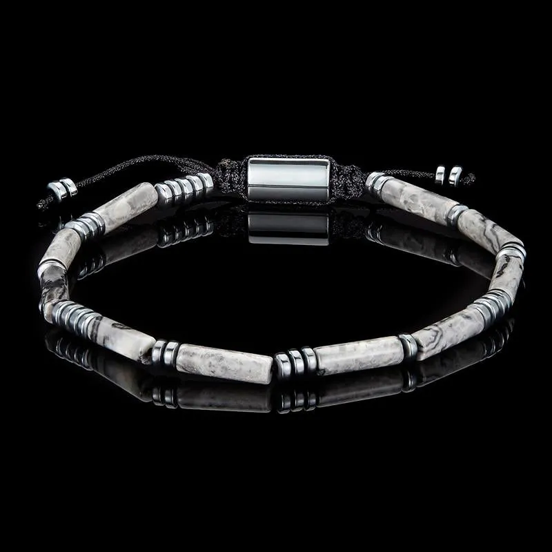 Crucible Los Angeles Hematite and Map Jasper Tube Stone Hematite Bead Adjustable Cord Tie Bracelet