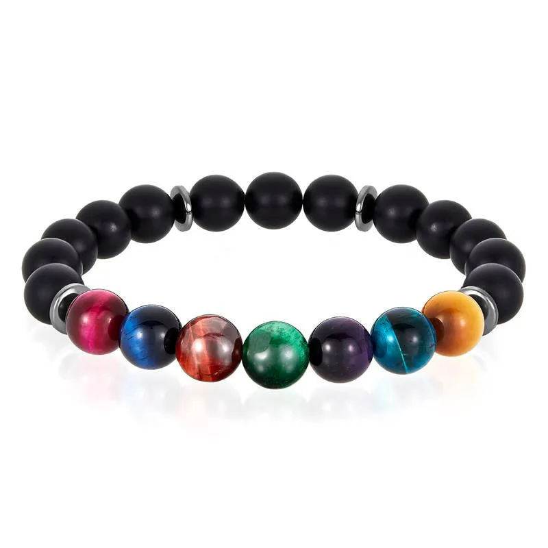 Crucible Los Angeles Multi-Tiger Eye and Black Matte Onyx Bead Stretch Bracelet (10mm) Choose Small or Large
