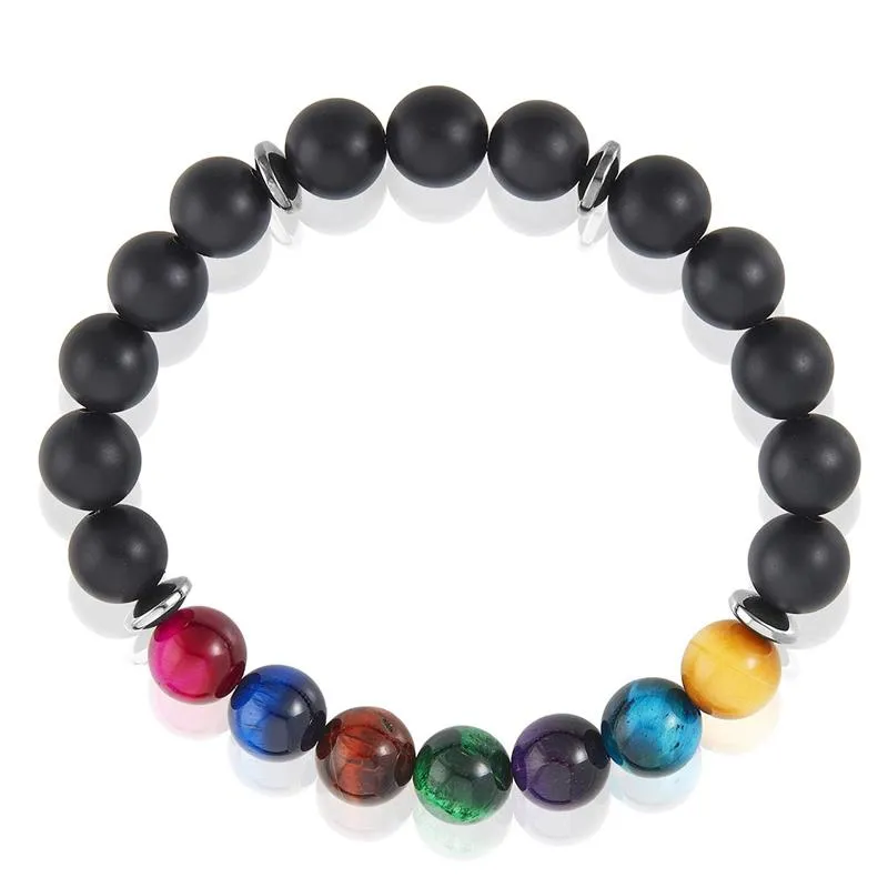 Crucible Los Angeles Multi-Tiger Eye and Black Matte Onyx Bead Stretch Bracelet (10mm) Choose Small or Large