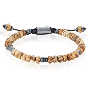 Crucible Los Angeles Picture Jasper Rondelle Beads with Hematite Disc Beads on Adjustable Cord Tie Bracelet