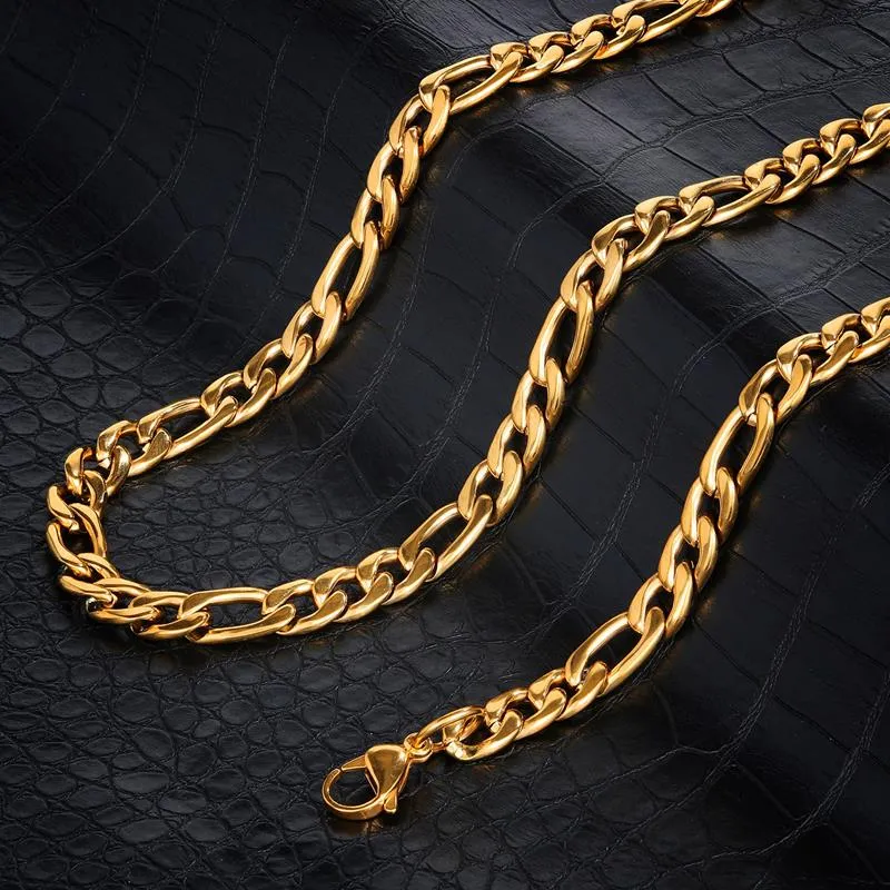 Crucible Los Angeles Polished Stainless Steel 9mm Wide Figaro Chain - 18" to 24" - 2 Colors