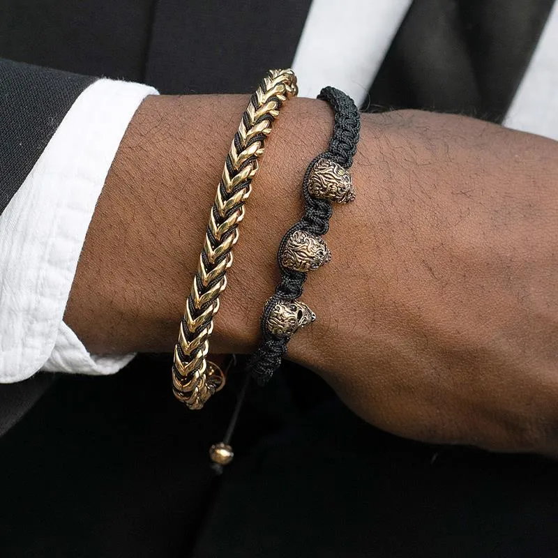 Crucible Los Angeles Rose Gold Polished 8mm Stainless Steel Franco Chain Bracelet with Black Nylon Cord - 8"