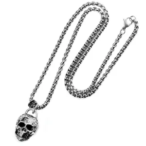Crucible Los Angeles Stainless Steel 25mm Skull Necklace on 24 Inch 4mm Box Chain