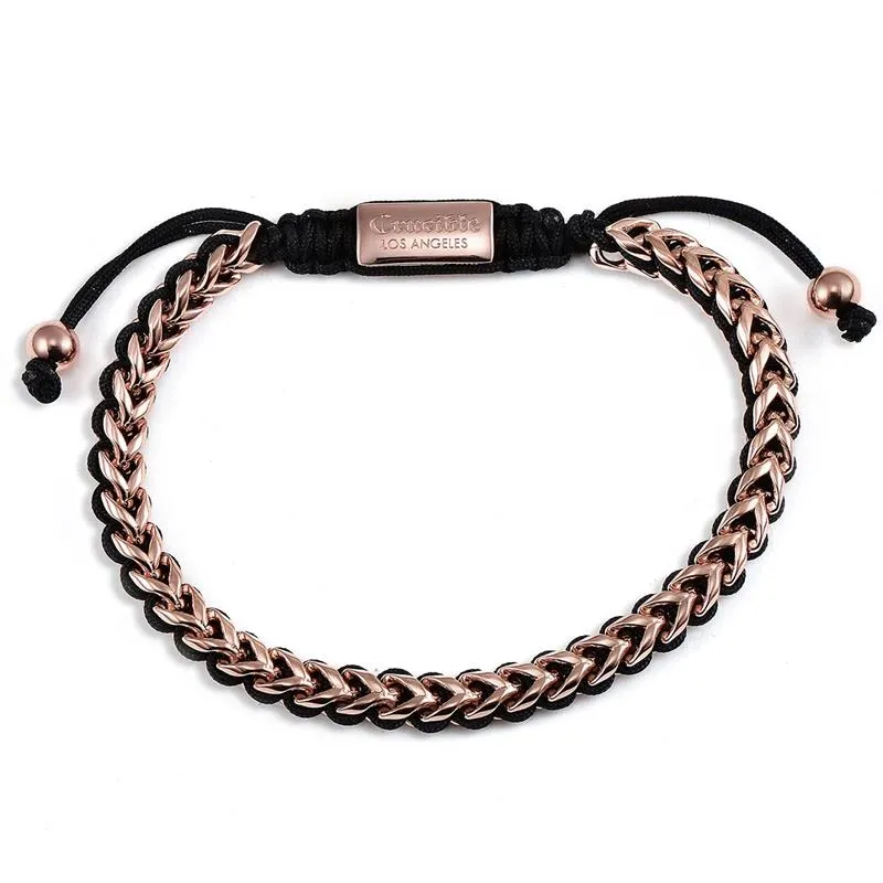 Crucible Los Angeles Stainless Steel 6mm Franco Chain Bracelet with Woven Black Cord on Shocker Tie