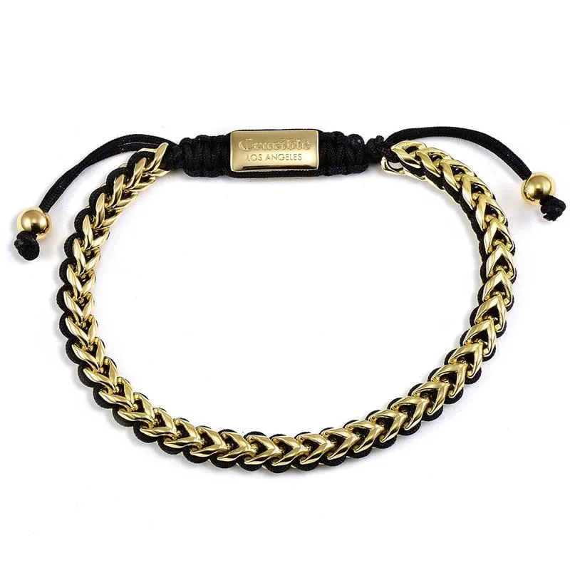 Crucible Los Angeles Stainless Steel 6mm Franco Chain Bracelet with Woven Black Cord on Shocker Tie